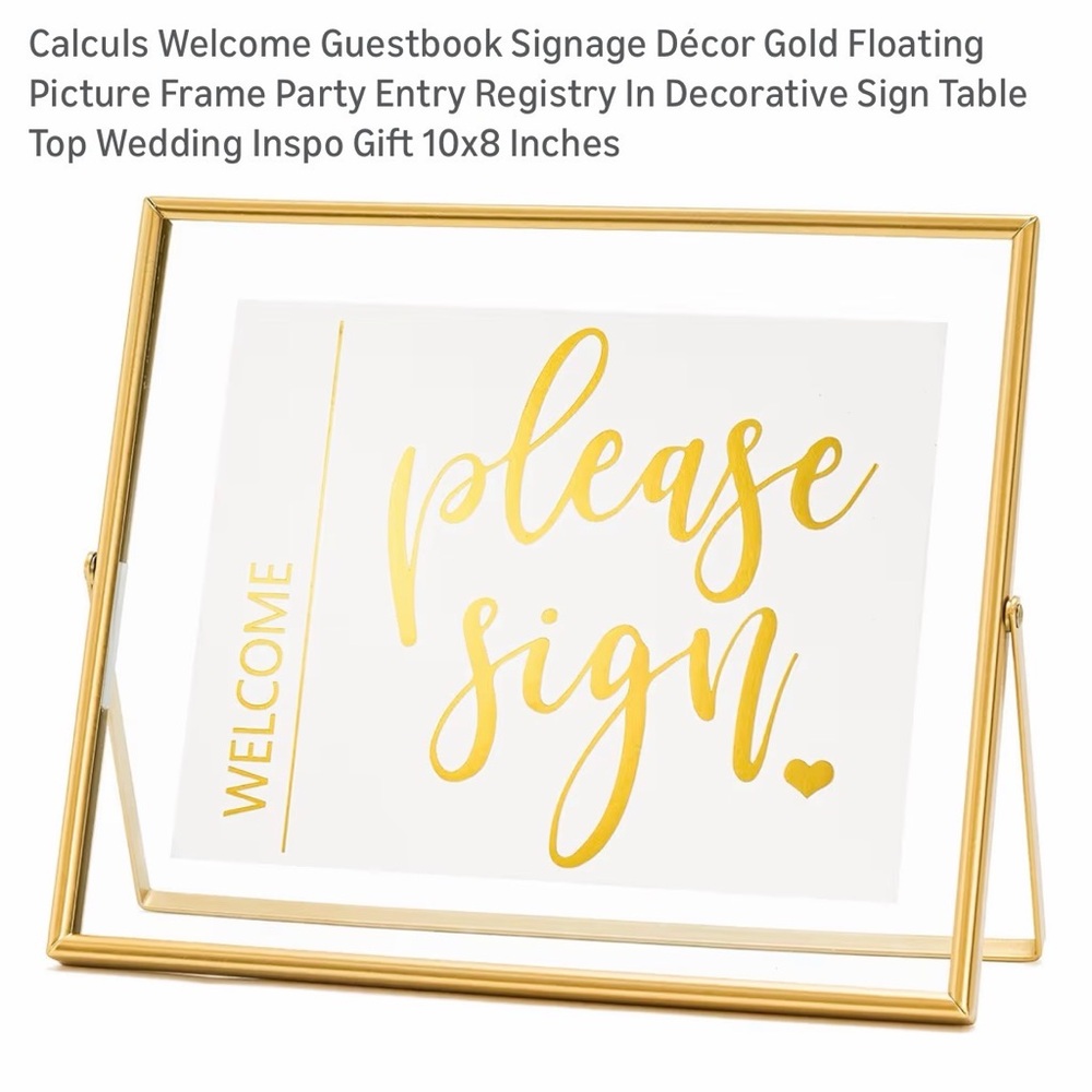 Gold Floating Picture Frame for Guestbook Signage